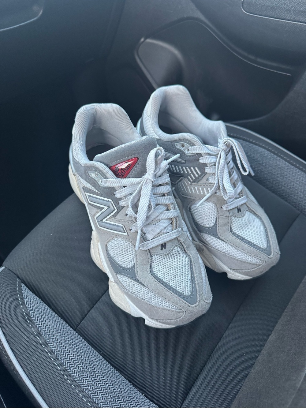 New Balance Kids Light Grey Mesh & Suede Sneakers with Subtle Red Accent